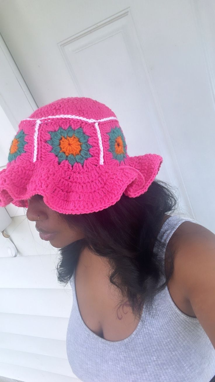 Custom made granny square bucket hat. This hat is made to order. Please fully read before placing order. There are 4 color selections you can make & all colors are listed in photos. If you want a multi color let me know. Handmade One-size Bucket Hat, Adjustable Granny Square Crochet Bucket Hat, Pink One Size Bucket Hat, Pink Bucket Hat One Size Fits Most, Handmade Adjustable Pink Bucket Hat, Trendy Pink Crochet Bucket Hat, Handmade Fun Wide Brim Bucket Hat, Handmade Wide Brim Fun Bucket Hat, Pink Handmade Bucket Hat With Short Brim