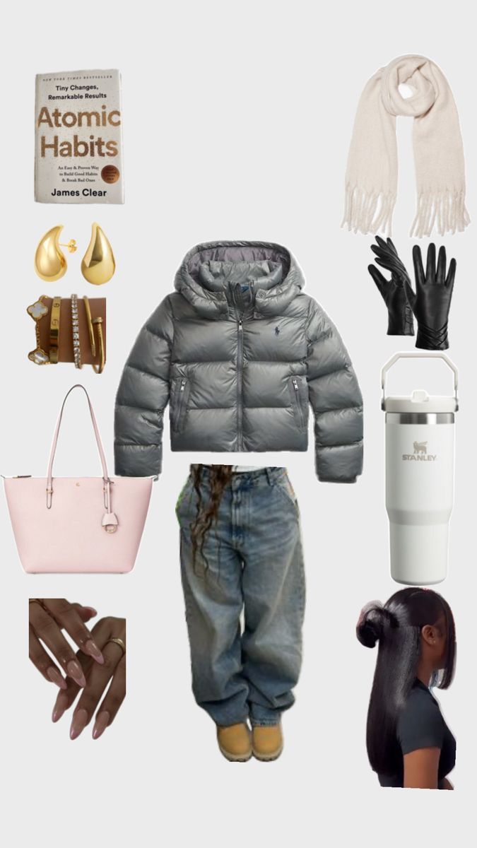 Grey Puffer Jacket Outfit, Winter Gloves Outfit, Outfits With Puffer Jackets, Winter Outfits Puffer Jacket, Clean Girl Winter, Puffer Jacket Outfits, Airport Outfit Winter, Puffer Outfit, Gloves Outfit