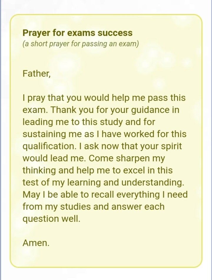 a prayer for exam success with the words'prayer for exam success'in green and yellow