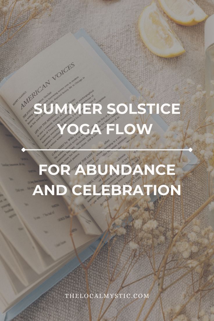 an open book with the title summer solstice yoga flow for abundance and celebration