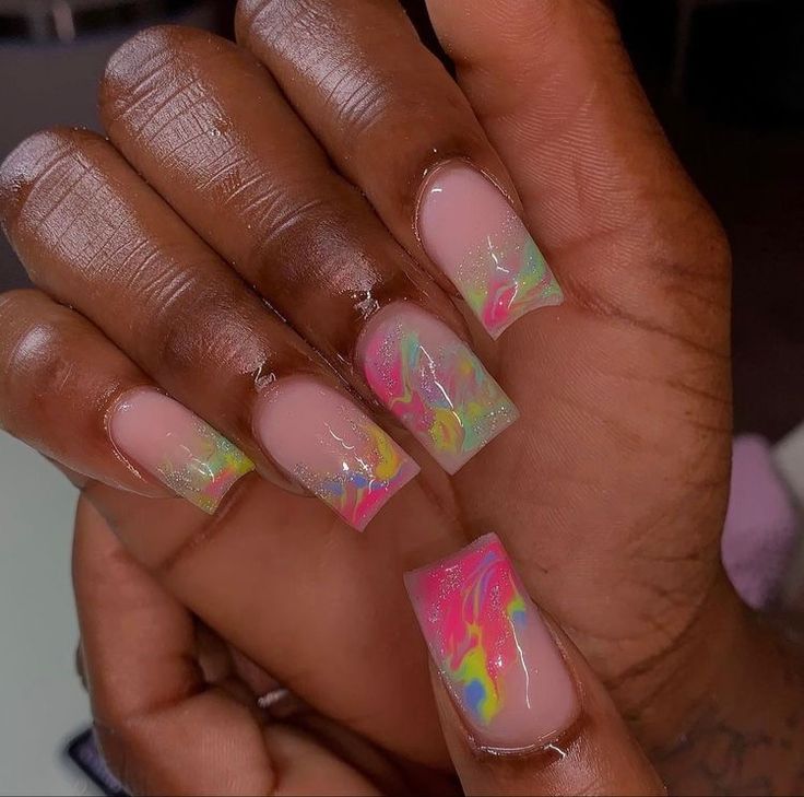 Simple Spring Nail Ideas, Nail Ideas Spring, Spring Nail Art Designs, Spring Nail Ideas, Overlay Nails, Colored Acrylic Nails, Spring Nail Colors, French Tip Acrylic Nails, Simple Acrylic Nails