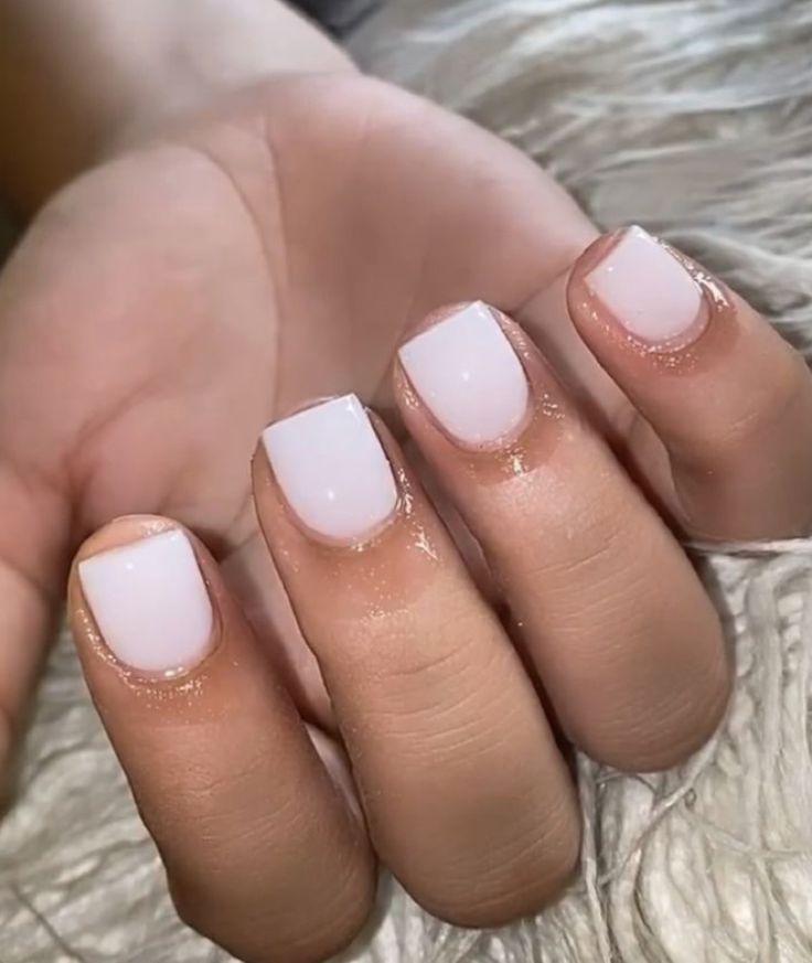 Nude Square Acrylic Nails Short, Short Nails Overlay, Really Short Square Nails, White Overlay Nails, Real Short Acrylic Nails, Short Nail Overlay Ideas, Short Square White Nails, Really Short Acrylic Nails, Short Overlay Nails