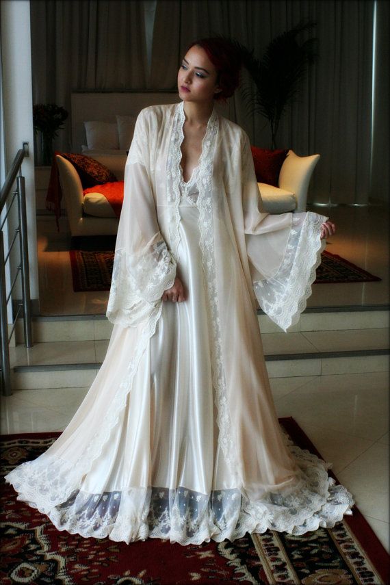 Bridal Silk Robe Champagne Chiffon Bridal Lingerie Wedding Wedding Sleepwear, Silk Bridal Robe, Wedding Gown Simple Elegant, Bridal Sleepwear, Robe Silk, Bridal Robe, Silk Sleepwear, Wedding Robe, Lace Silk