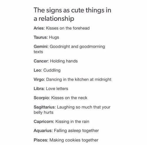 the signs as cute things in a relationship