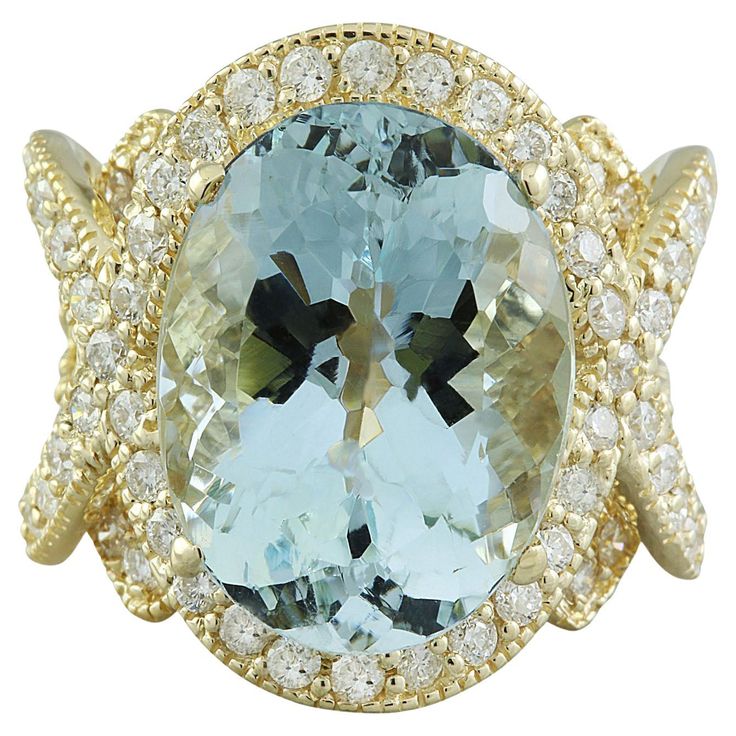 12.21 Carat Natural Aquamarine 14 Karat Solid Yellow Gold Diamond Ring Stamped: 14K Total Ring Weight: 13.4 Grams Aquamarine Weight 10.21 Carat (16.00x12.00 Millimeters) Diamond Weight: 2.00 carat (F-G Color, VS2-SI1 Clarity ) Face Measures: 21.00 Millimeter SKU: [600413] Yellow Gold Diamond Ring, Gold Diamond Ring, Natural Aquamarine, Gold Diamond Rings, Solid Yellow, Cocktail Rings, Aquamarine, Diamond Jewelry, Gold Diamond