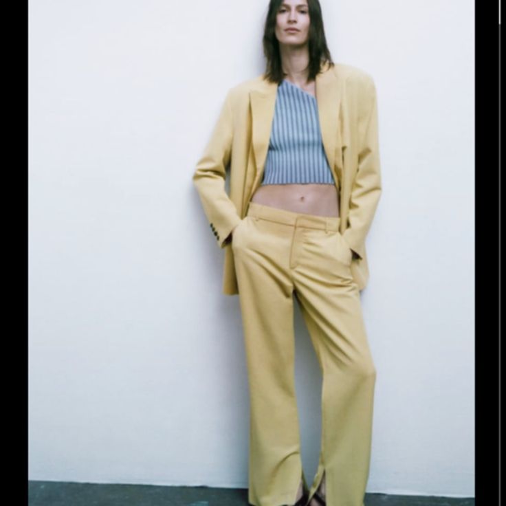 High-Waisted Pants With Front Pockets And Back Welt Pockets. Vents At Hem. Front Zip And Metal Hook Closure. Mustard Suit, Color Palette Outfit, Soft Summer Color Palette, Checked Pants, Soft Summer Colors, Tan Trousers, Summer Color Palette, Zara Jumpsuit, Floral Print Pants