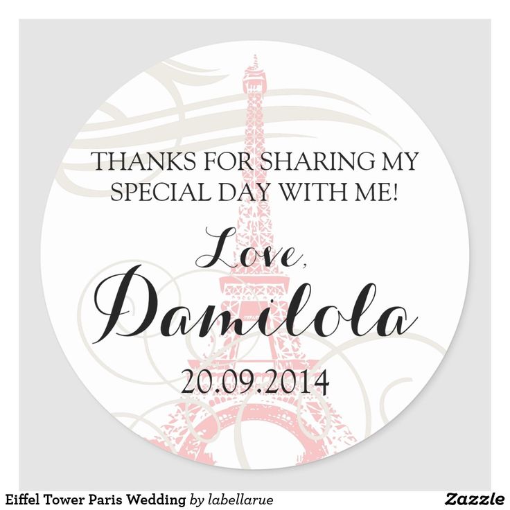 thank for sharing my special day with me round sticker, pink and white eiffel tower