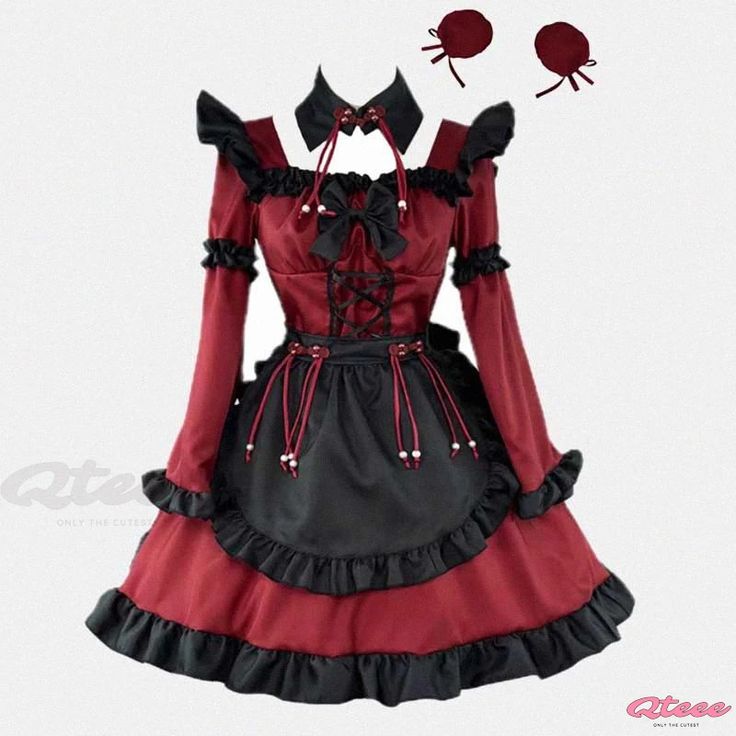 Qteee - Gothic Lolita Cosplay Maid Dress with Devil-inspired Design Devil Outfit, Devil Inspired, Cosplay Maid, Goth Things, Character Wardrobe, Character Prompts, Fashion Reference, Fantasy Dresses, Aesthetic Things