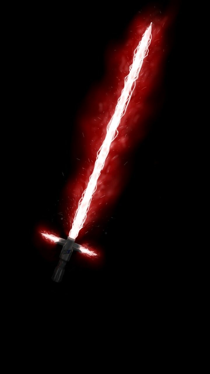 a red and white light saber in the dark