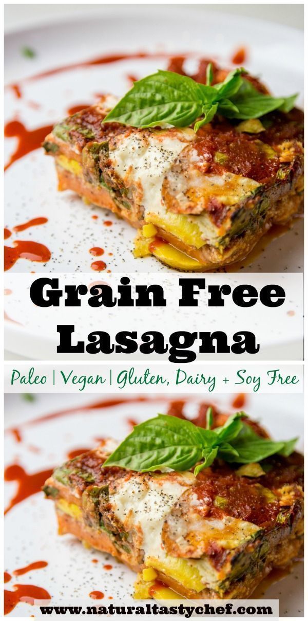 two plates with lasagna on them and the words, grain free lasagna