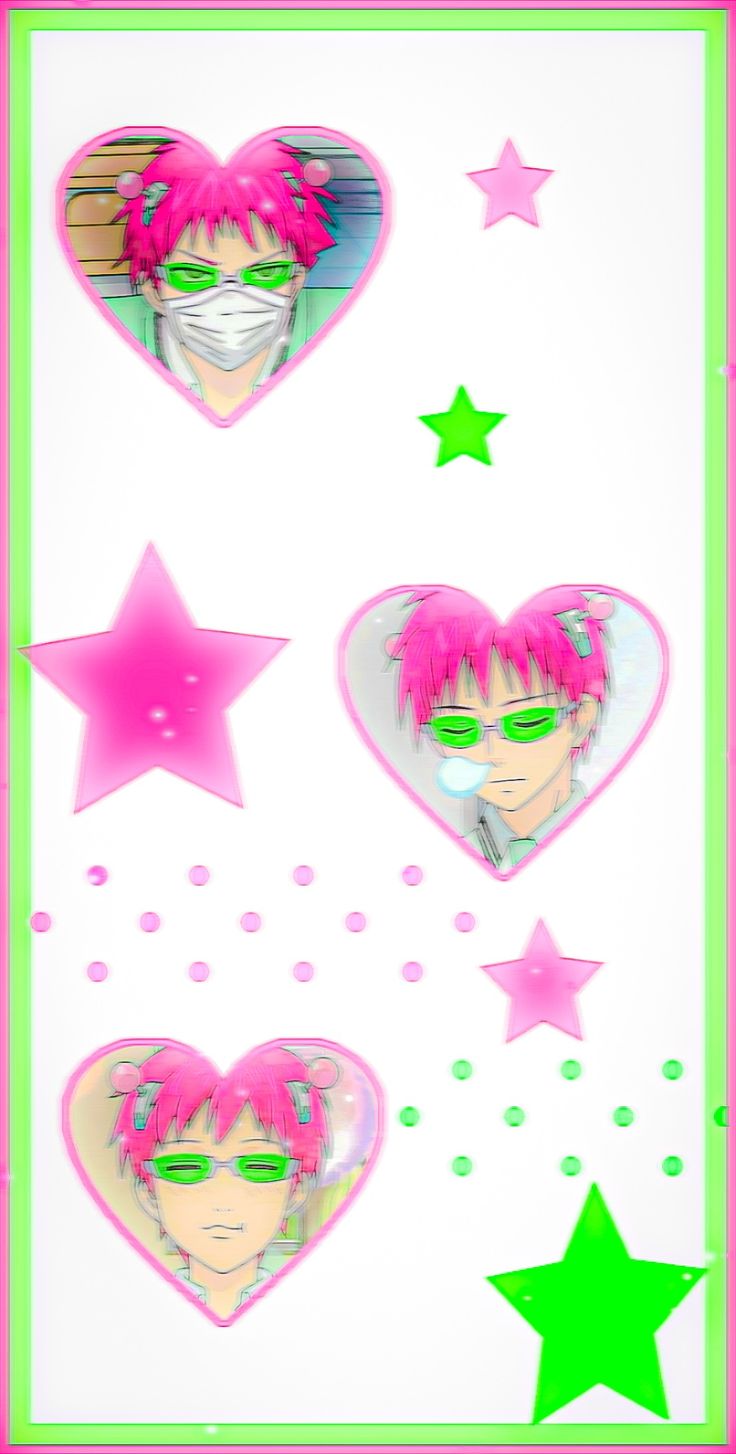 three heart shaped stickers with pink hair and green glasses