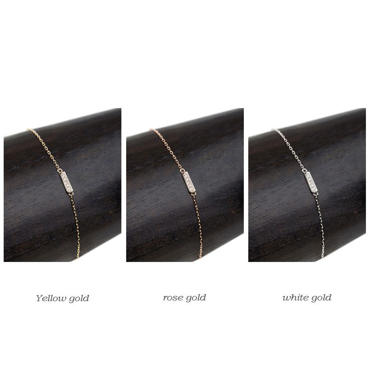 Genuine brilliant cut diamond, 0.01-0.04ctw, G color Si clarity 3 stone: 0.01ctw, 5x2mm, 5 stones 0.02ctw, 7x2mm, 8 stones: 0.04ctw 12x2.5mm Solid 14k gold diamond cut chain can be worn at 6" or 7" Spring ring clasp closure Ethically sourced solid 14k gold and gemstones Modern Diamond Bracelet As A Gift, Rectangular Diamond Bracelet With Diamond Accents As A Gift, Minimalist Rose Gold Diamond Cut Bracelet, Minimalist Rose Gold Diamond-cut Bracelet, Minimalist Rose Gold Diamond Bracelet With Accents, Minimalist Silver Diamond Bracelet In 14k Gold, Modern Diamond White Bracelets As Gift, Modern Jewelry With Diamond Markers As Gift, Minimalist White Gold Diamond Bracelet With Polished Finish