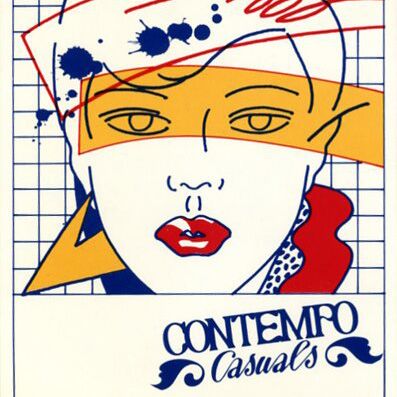 an advertisement for contempo casual's with a woman wearing a bandana