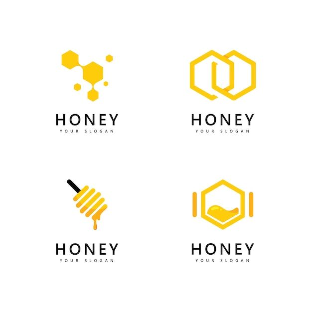 four logos for honey and honey products