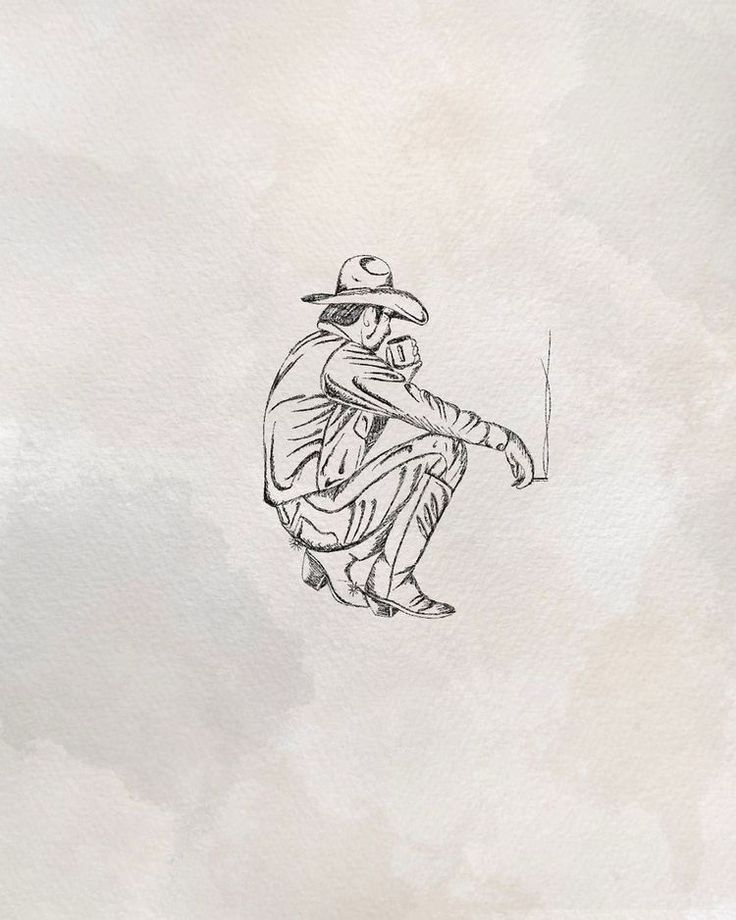 a drawing of a man sitting on top of a chair holding a stick in his hand