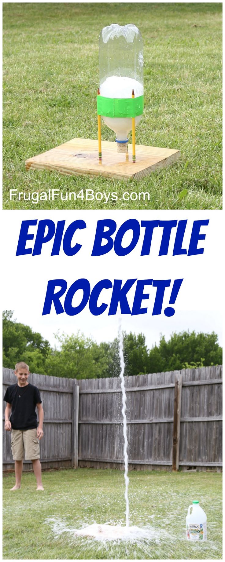 an image of a water spout in the yard with text overlay that reads epic bottle rocket