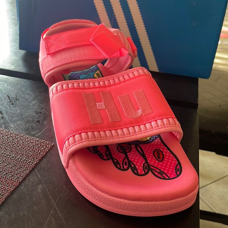 Pw Adilette 2.0 Tbiitd (New) Size: 10 Color: Hyppop (Pink) Pink And White Adidas, Adidas Flip Flops, Adidas Sandals, Adidas Slip, Pink Slides, Adidas Cloudfoam, Adidas Adilette, Adidas Girl, Chunky Sandals