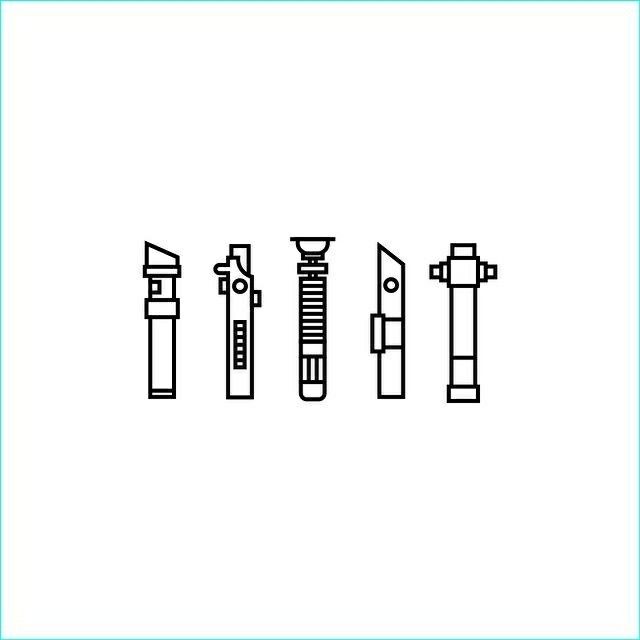 four different types of screws are shown in black and white on a light blue background