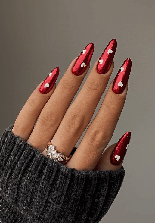 Discover the timeless allure of red nails with these 50+ classy designs that exude passion, power, and sophistication. From true red to matte, dark, and French tips, these manicures are a fashion statement that will never go out of style. Elevate your look and express your unique style with these glamorous and fun red nail designs. Find inspiration for your next manicure today! Dark Red Valentine Nails, Red Valentine, Valentine Nail Art, February Nails, Nail Designs Valentines, Red Nail Designs, Almond Nails Designs, Nail Idea, Art Winter