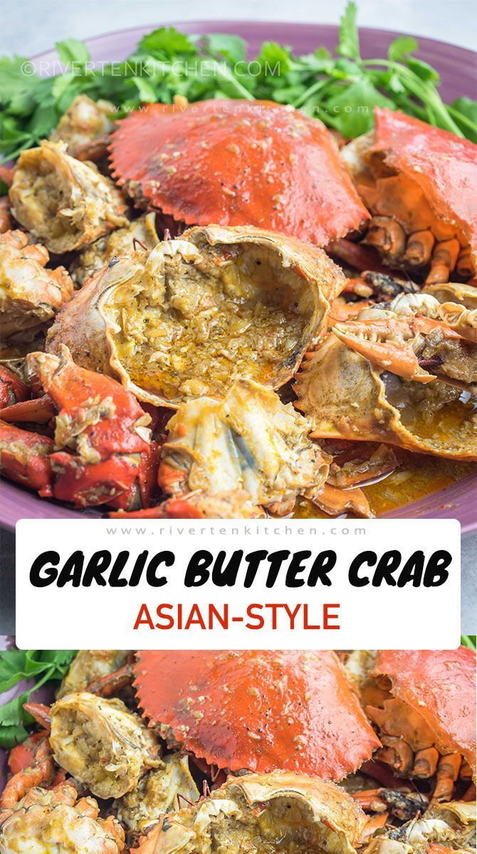 a purple plate topped with cooked crabs and garnished with parsley on the side