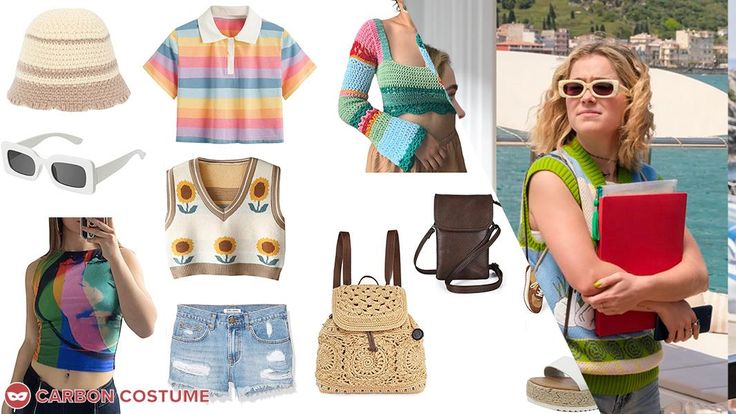 a collage of photos with different outfits and accessories for women to wear on vacation