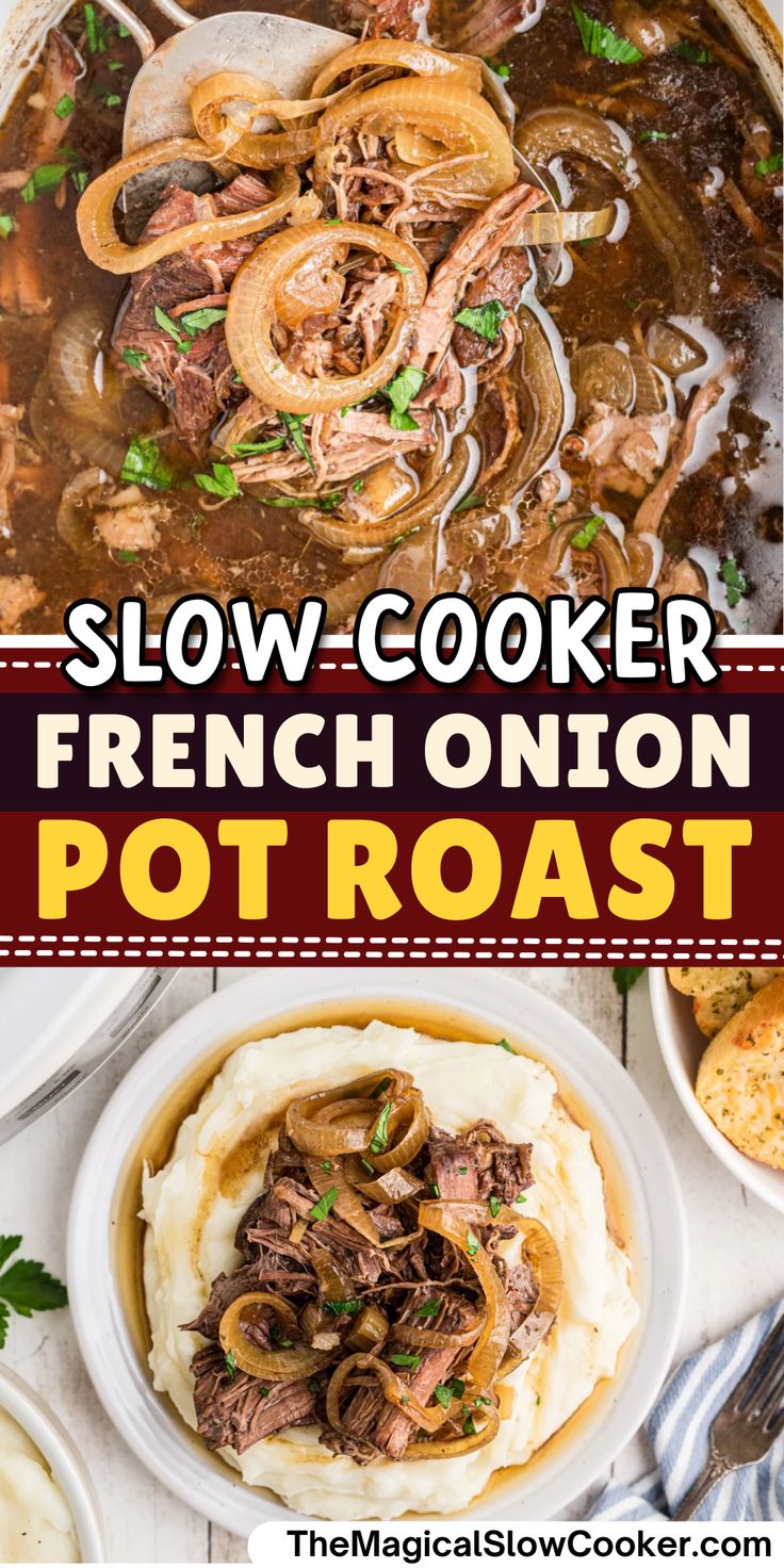 this slow cooker french onion pot roast is an easy and delicious meal