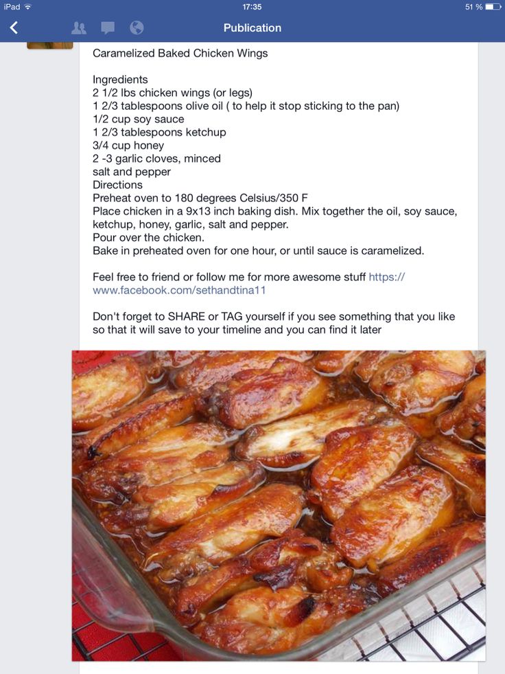 a facebook post with an image of chicken wings