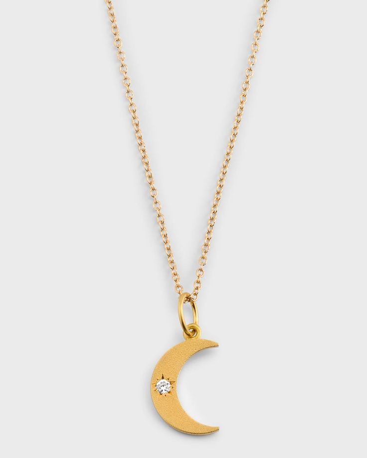 Andrea Fohrman pendant necklace    14karat yellow gold    0.025 total Diamond carat weight    Approx. 18"L; adjustable length    Lobster clasp     Made in USA Diamond Carat, Diamond Pendant Necklace, Moon Phases, Crescent Moon, Diamond Pendant, Crescent, Womens Jewelry Necklace, Lobster Clasp, Neiman Marcus