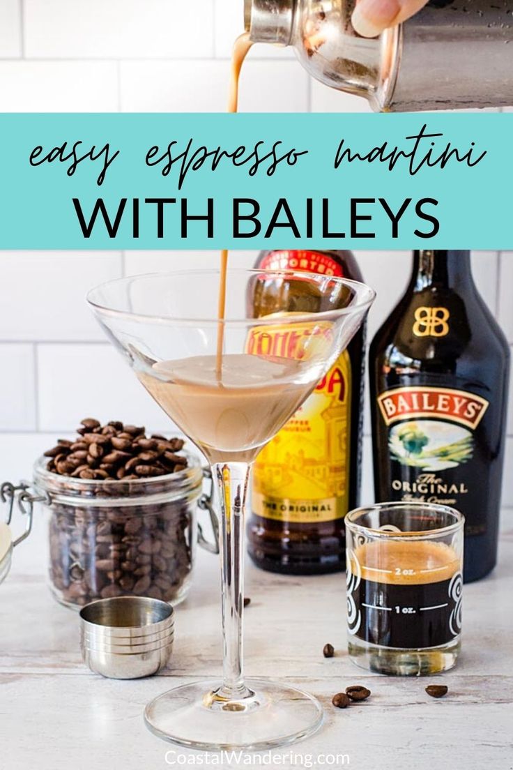 One sip and you'll fall in love with this easy espresso martini made with Baileys and Kahlua! It's the perfect blend of sweet, creamy coffee flavor with a kick. Best of all, this espresso martini recipe is super simple to mix up, even if you don't have an espresso machine! To make this Baileys espresso martini you’ll need just a few basic ingredients. And I'm giving you plenty of options for substitutions so you can make it with whatever you have. via @coastalwandering Martinis Made With Baileys, Coffee Martini Recipe Baileys Irish Cream, Coffee Espresso Martini, Expresso Martini Recipe Baileys, Baileys Expresso Martini, Irish Espresso Martini, Expresso Martini Easy, Baileys Cocktails Easy, Espresso Martini Without Kahlua