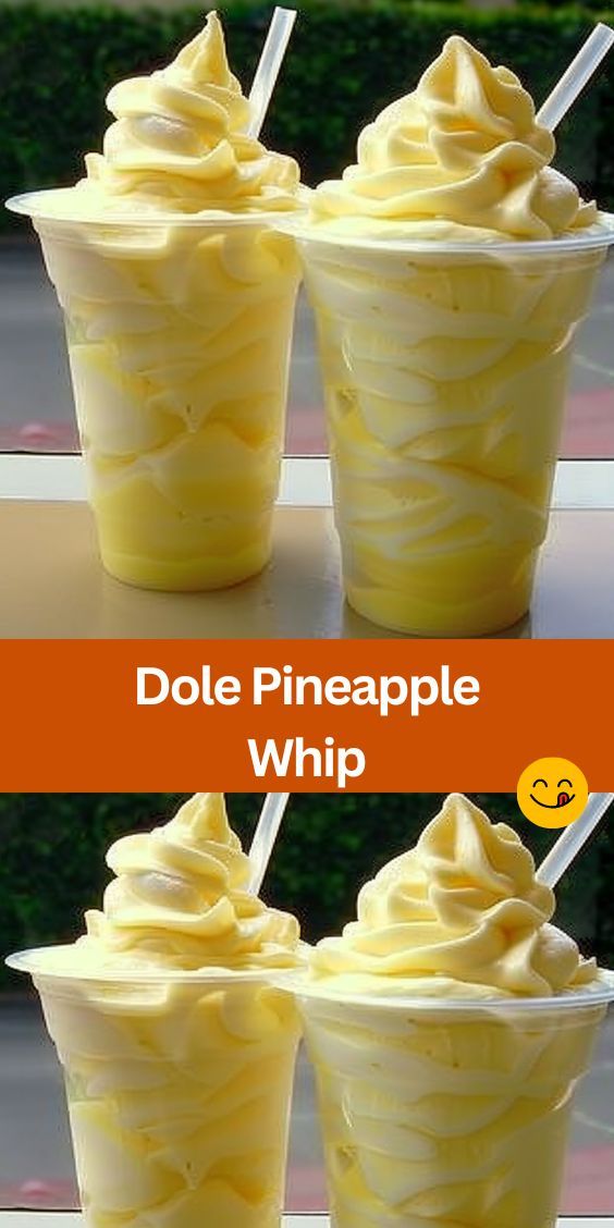 three cups filled with whipped cream on top of each other and the words dole pineapple whip above them