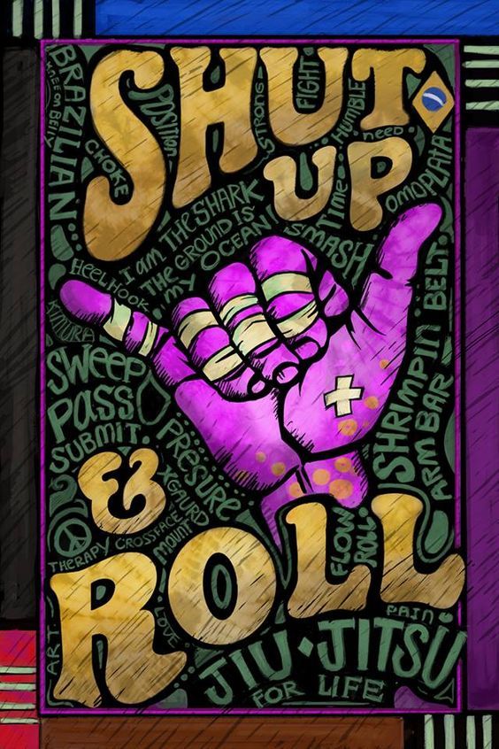 a poster with the words shut up and roll written in different languages, including one hand