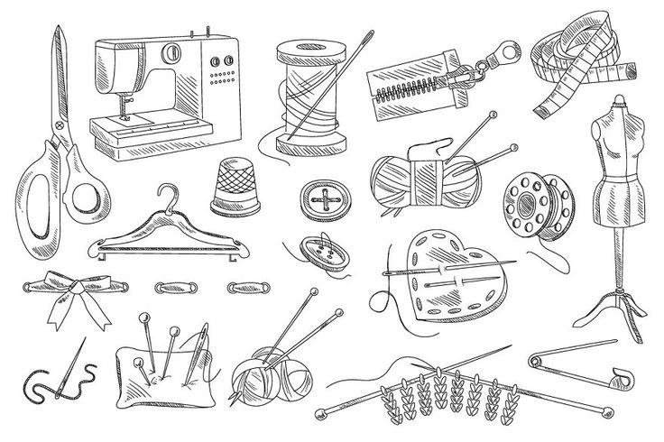 hand drawn sewing and crafting items