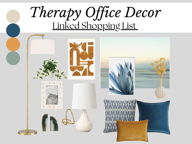 Not sure how to decorate your therapy office? Need help finding affordable accessories that create a calm, beautiful space? Starting a new therapy practice and don't have time to decorate? This product is a quick and easy guide to finding cohesive, beautiful items for your office.  This product is a digital download pdf. After purchasing, you will receive a pdf document with clickable links to the items shown in the listing photos.  This is not a custom design. The items on your shopping list are the exact items displayed in the photo.  Please be in touch with any questions! College Counselor Office Decor, Office Decor Workplace Professional, Counseling Office Furniture, How To Decorate Your Office At Work, Counseling Office Space, Therapy Office Design, Counseling Office Design, Work Office Decor Ideas, Therapist Office Design