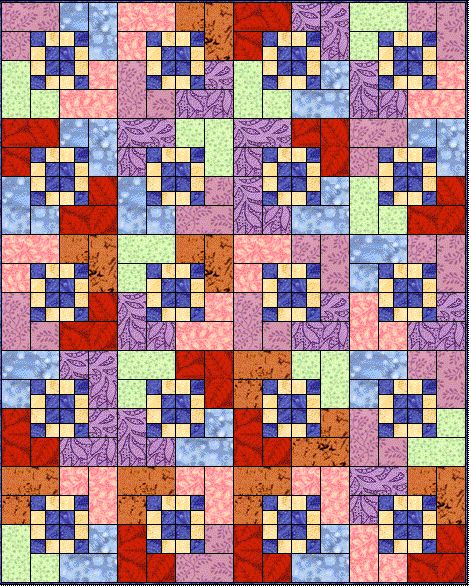 a quilt pattern with different colors and shapes