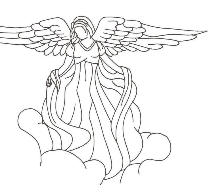 a drawing of an angel sitting on top of clouds