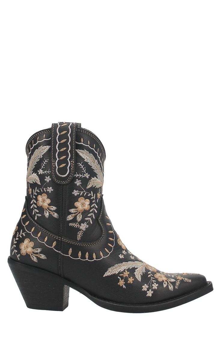 Intricate embroidery details the leather upper of a Western-style boot elevated on a short block heel. 2 1/2" heel 7 1/2" shaft Removable insole Leather upper/textile lining/synthetic sole Imported Western Style Boots, Western Boots Women, Gift Kit, Western Boot, Intricate Embroidery, Diy Kits Gift, Nordstrom Store, Embroidery Details, Western Style