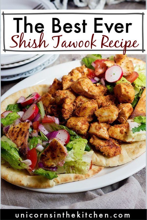 the best ever shish jawok recipe with chicken and lettuce on pita bread