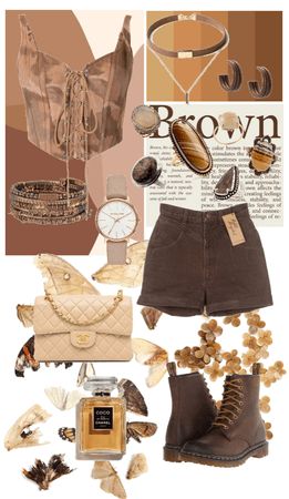 Monochromatic Outfit Aesthetic Brown, Brown Clothing Aesthetic, Brown Y2k Outfit, Brown Shorts Outfit, Monochromatic Outfit Aesthetic, Senior Year Aesthetic, Brown Doc Martens, Brown Pants Outfit, Year Aesthetic