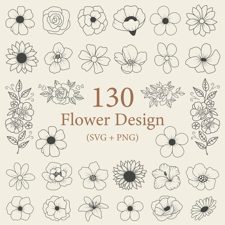 the flowers are drawn in black and white on a beige background, with text that reads'130 flower design svt + png '