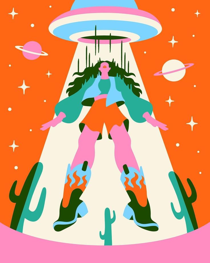 an illustration of a person standing in front of a spaceship