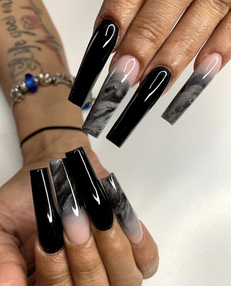 Black And Grey Nails, Cloudy Nails, Nude Coffin Nails, Nude Color Palette, Chill Quotes, Acrylic Coffin Nails, Black Coffin Nails, Hippie Nails, Long Acrylic Nail Designs