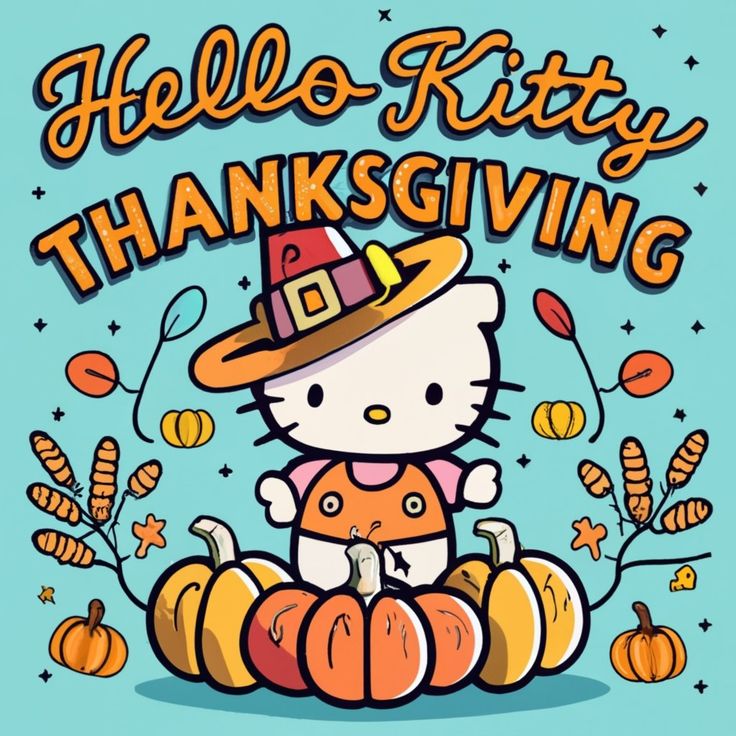 hello kitty thanksgiving greeting card with pumpkins