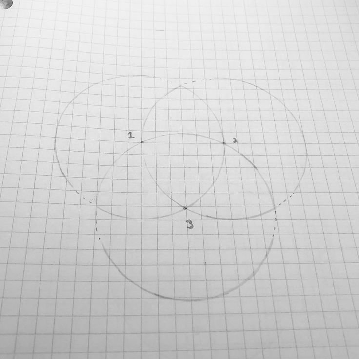 a drawing of a circle with three intersecting circles in it, and the letter e