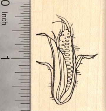 a rubber stamp with an image of a corn on the cob and measuring ruler