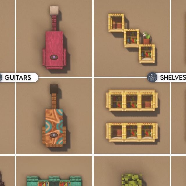 several different types of objects made out of legos, including a guitar and other items