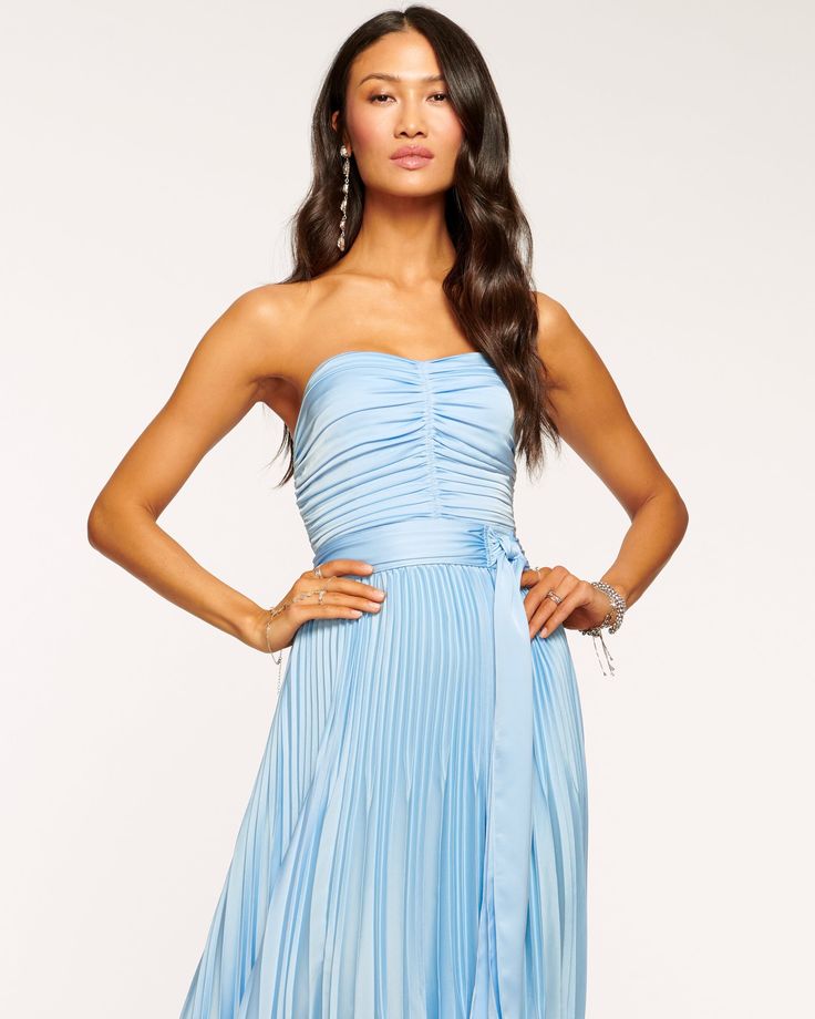 Fernanda Strapless Midi Dress | Ramy Brook Stretch Midi Dress With Tie Back, Fitted Strapless Dress With Tie Back, Spring Midi Dress With Ruched Bodice And Pre-draped Style, Pre-draped Ruched Dresses For Date Night, Midi Dress With Ruched Bodice And Fitted Waist, Midi Length Dress With Ruched Bodice And Fitted Waist, Flirty Stretch Dress With Tie Back, Fitted Flirty Midi Dress With Tie Back, Flirty Fitted Midi Dress With Tie Back