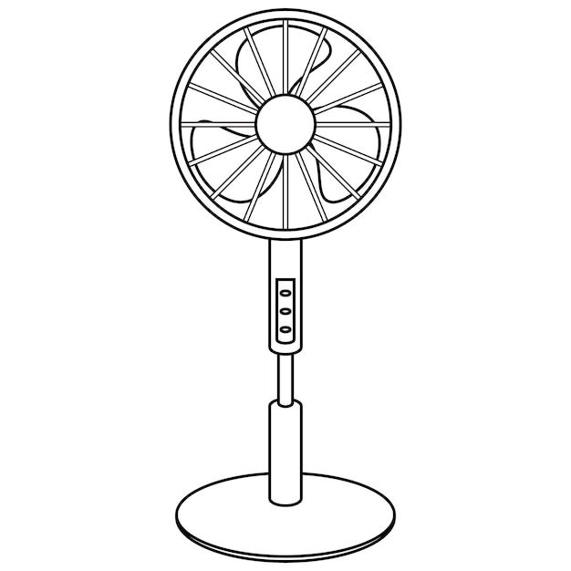 a black and white drawing of a fan on a stand with the word air in it