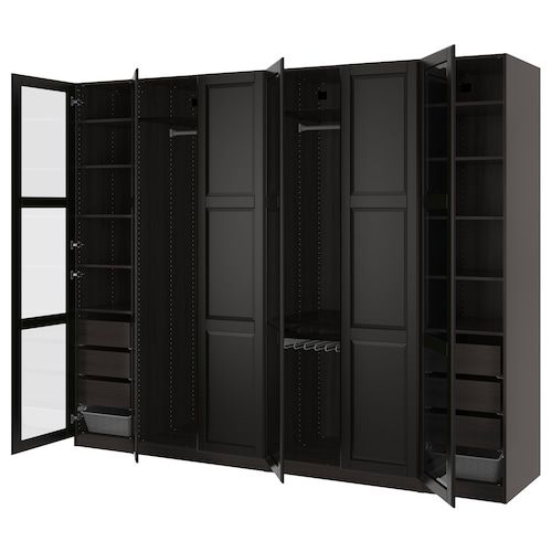 an open black cabinet with three doors and two shelves on each side, next to the words ikea - club com ua