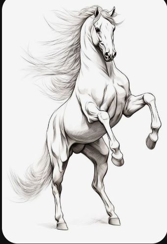 a drawing of a horse with its rear legs spread out and it's tail in the air