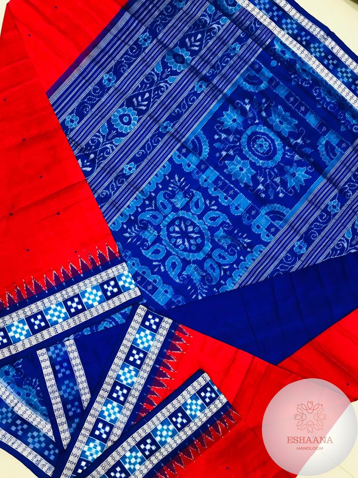 "Sambalpuri Pasapali border pure Silk Saree is a traditional and exquisite silk saree originating from the Sambalpur region of Odisha, India. This saree is renowned for its unique tie-and-dye technique, known as \"pasapali,\" which involves intricate patterns and motifs created using a resist dyeing process. The distinctive feature of the Sambalpuri Pasapali Silk Saree is its incorporation of traditional motifs such as conch shells, fish, flowers, and geometric patterns, all woven together in a symmetrical arrangement. The technique involves dyeing sections of the fabric in multiple colors before weaving, resulting in eye-catching and captivating designs. Plain body with small butta and border Pasapalli. fabric details :- sambalpuri pure silk saree length :-  5.5 mtr blouse length :- 0.8 m Traditional Pre-draped Saree With Border, Traditional Red Saree With Printed Border, Navratri Puja Pre-draped Saree With Printed Border, Traditional Blue Wear With Printed Border, Tussar Silk Set With Traditional Patterns For Puja, Red Traditional Wear With Printed Border For Puja, Red Traditional Wear With Printed Border For Festivals, Festival Blouse Piece With Border For Puja, Traditional Saree With Border For Transitional Season